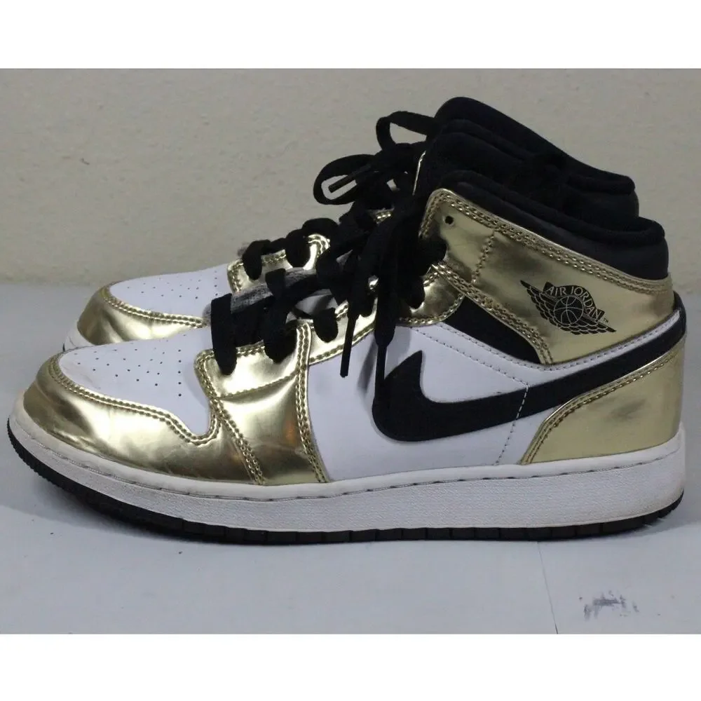 Nike Air Jordan 1 Mid SE Metallic Gold Black White Youth Size 6.5Y